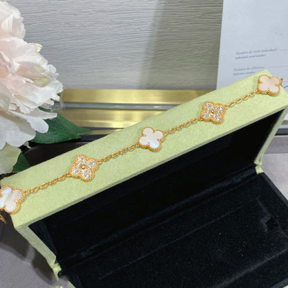 [BloomBling]CLOVER 5 MOTIF DIAMOND PINK MOP PINK GOLD BRACELET