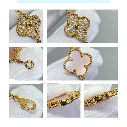 [BloomBling]CLOVER 5 MOTIF DIAMOND PINK MOP PINK GOLD BRACELET
