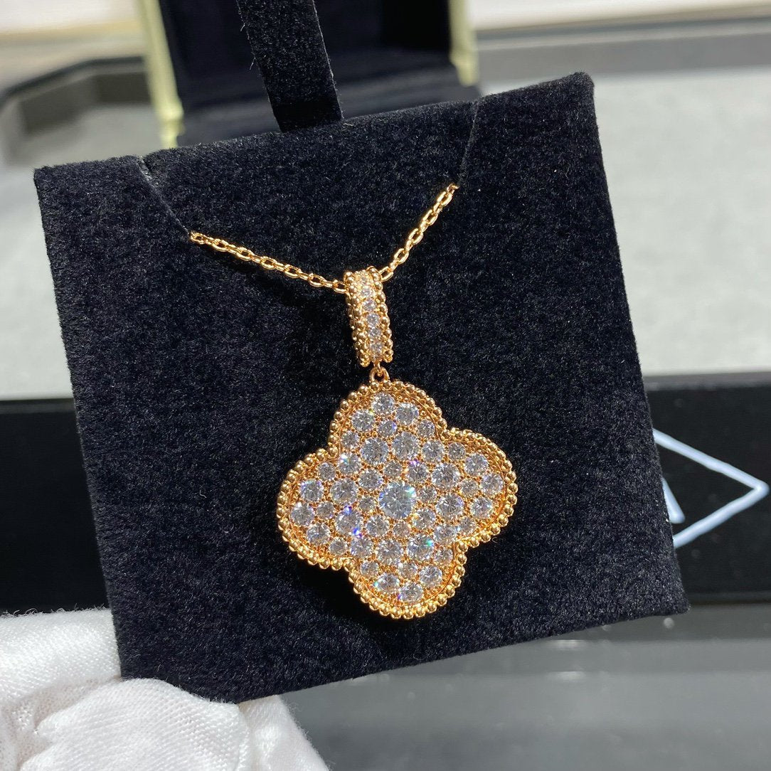 [BloomBling]CLOVER 25MM LARGE PEDANT DIAMOND PAVED LONG NECKLACE