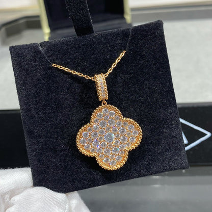 [BloomBling]CLOVER 25MM LARGE PEDANT DIAMOND PAVED LONG NECKLACE