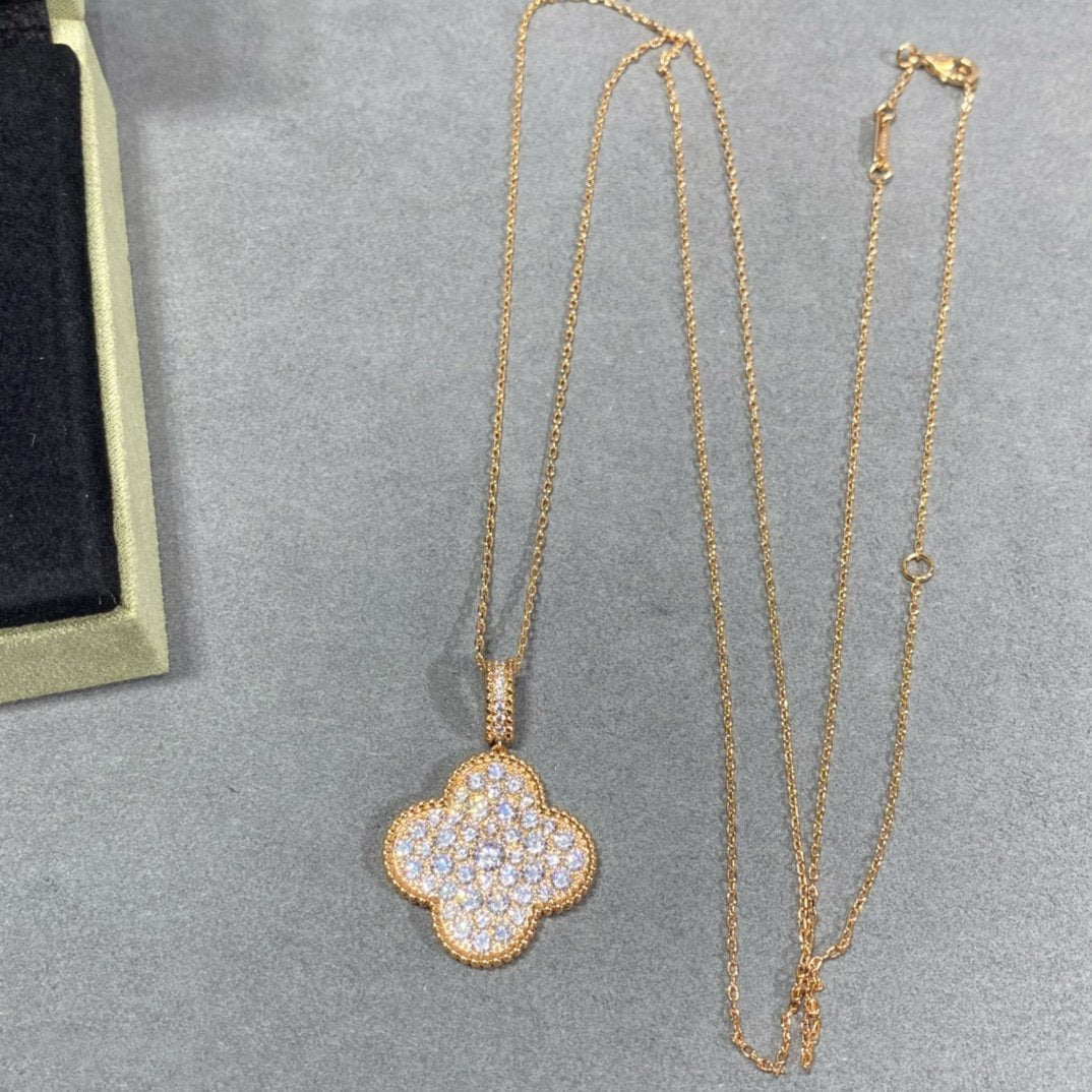 [BloomBling]CLOVER 25MM LARGE PEDANT DIAMOND PAVED LONG NECKLACE