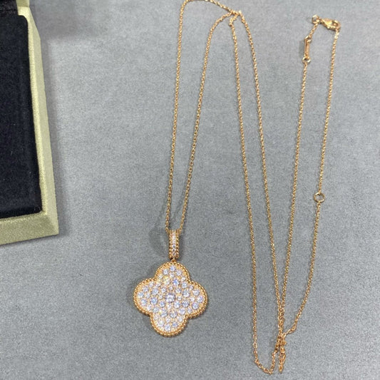 [BloomBling]CLOVER 25MM LARGE PEDANT DIAMOND PAVED LONG NECKLACE