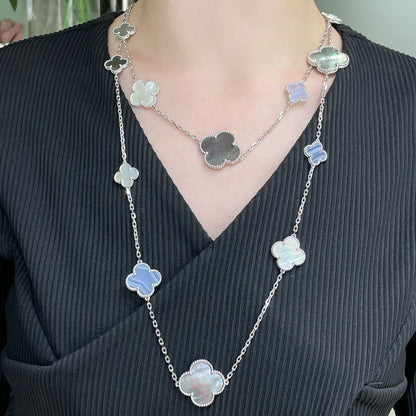 [BloomBling]CLOVER 16 MOTIF CHALCEDONY MOP SILVER NECKLACE