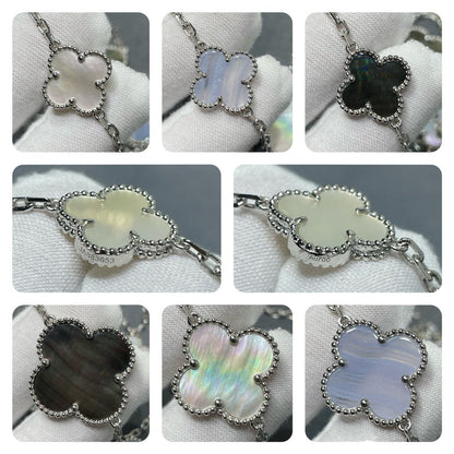 [BloomBling]CLOVER 16 MOTIF CHALCEDONY MOP SILVER NECKLACE