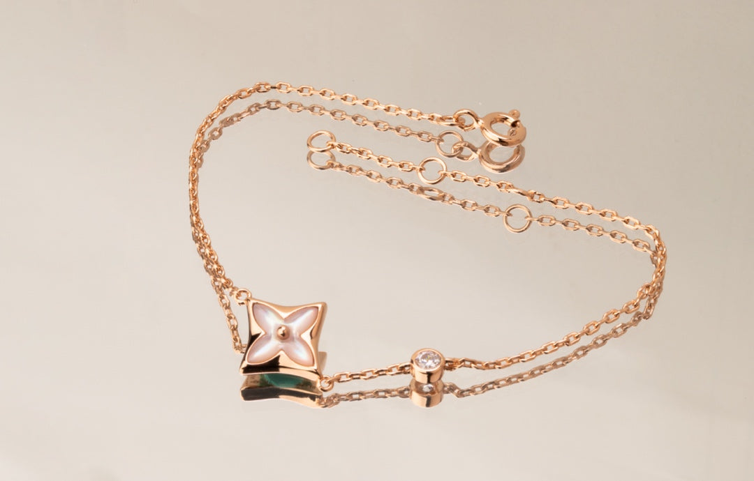 [BloomBling]STAR PINK MOP 1 DIAMOND PINK GOLD NECKLACE