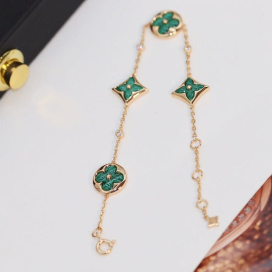 [BloomBling]STAR AND SUN 4 MOTIF PINK GOLD MALACHITE BRACELET