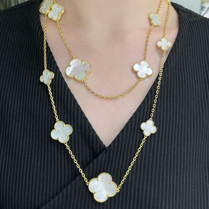 [BloomBling]CLOVER 16 MOTIF WHITE MOP GOLD NECKLACE