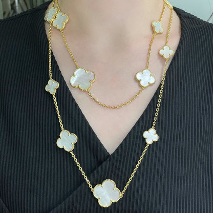 [BloomBling]CLOVER 16 MOTIF WHITE MOP GOLD NECKLACE
