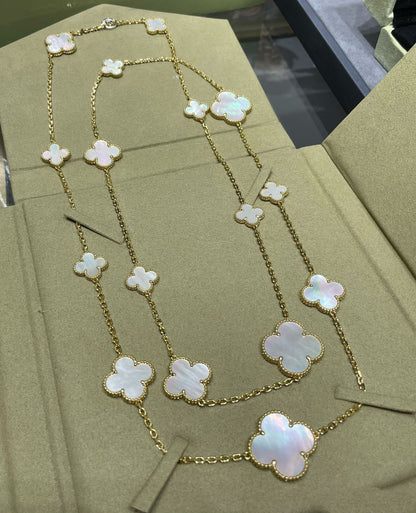 [BloomBling]CLOVER 16 MOTIF WHITE MOP GOLD NECKLACE