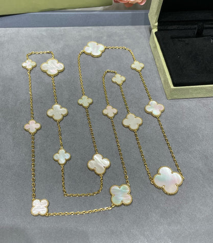 [BloomBling]CLOVER 16 MOTIF WHITE MOP GOLD NECKLACE