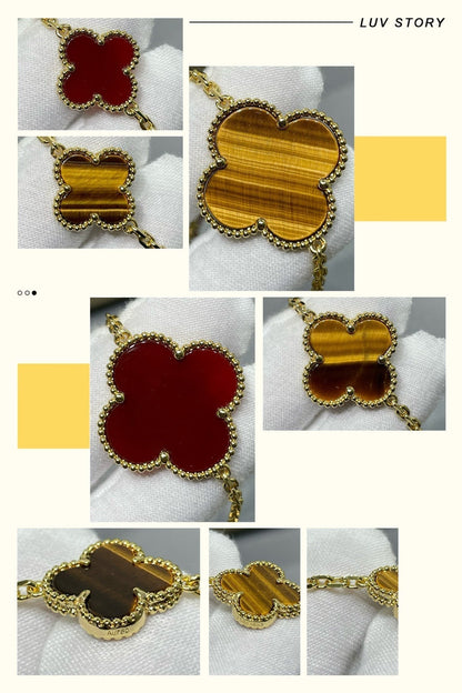 [BloomBling]CLOVER 16 MOTIF CARNELIAN TIGER EYE ROSE GOLD NECKLACE