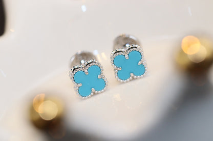 [BloomBling]CLOVER MINI TURQUOISE SILVER STUD EARRINGS