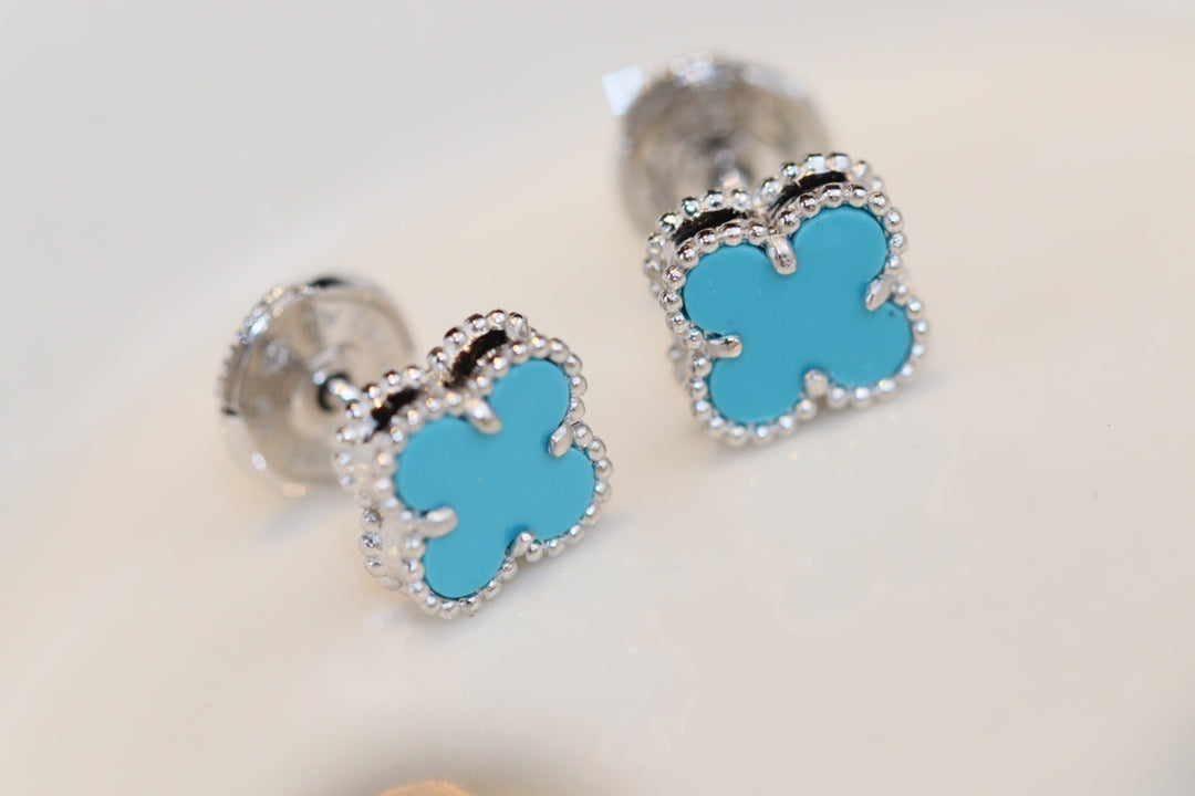 [BloomBling]CLOVER MINI TURQUOISE SILVER STUD EARRINGS