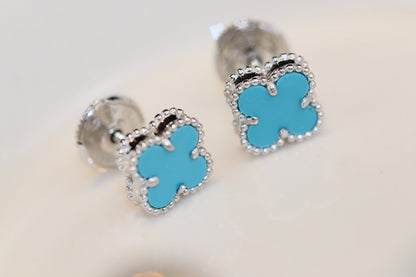 [BloomBling]CLOVER MINI TURQUOISE SILVER STUD EARRINGS