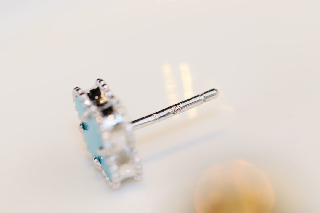 [BloomBling]CLOVER MINI TURQUOISE SILVER STUD EARRINGS