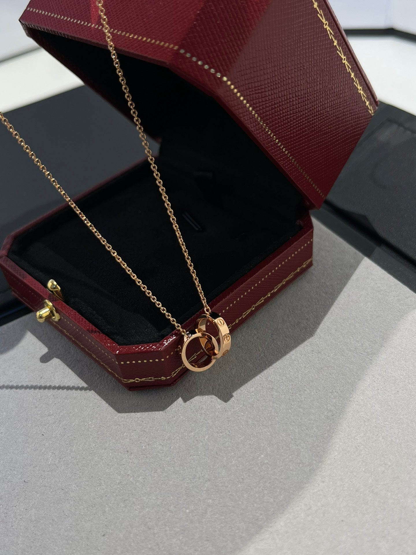 [BloomBling]LOVE NECKLACE DOUBLE RING PINK GOLD