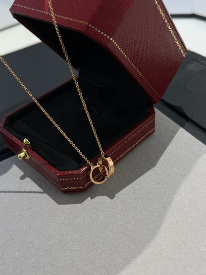 [BloomBling]LOVE NECKLACE DOUBLE RING PINK GOLD