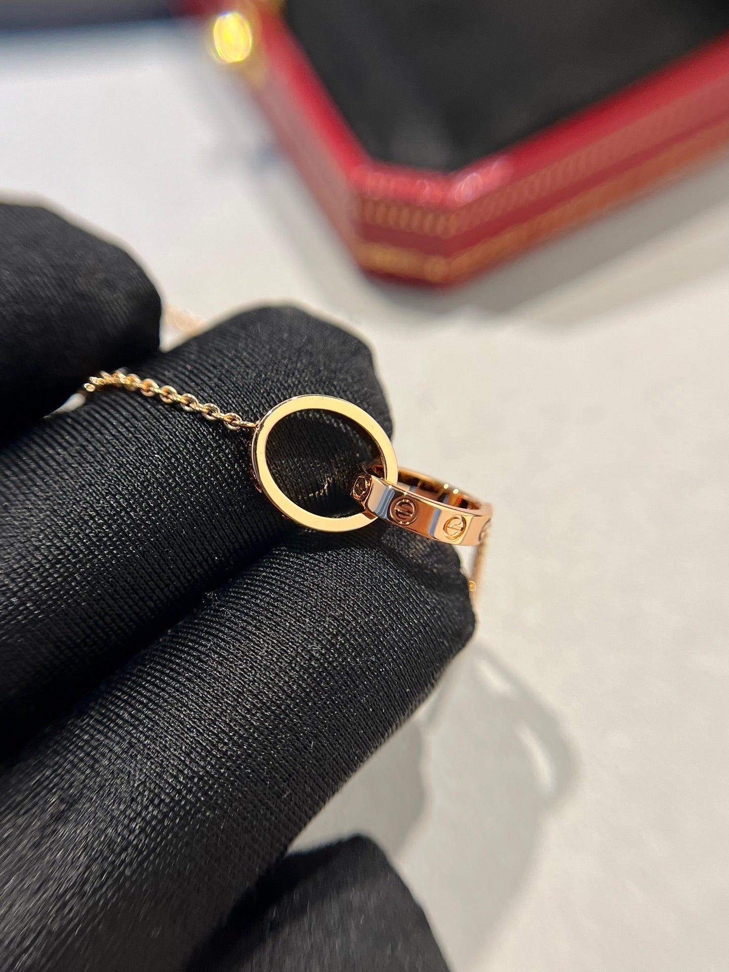 [BloomBling]LOVE NECKLACE DOUBLE RING PINK GOLD