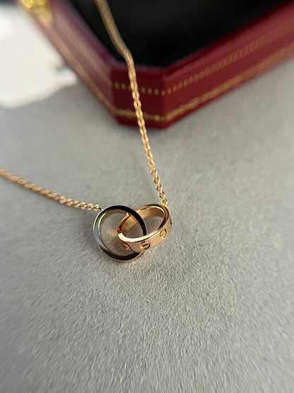 [BloomBling]LOVE NECKLACE DOUBLE RING PINK GOLD