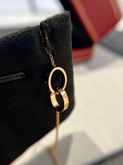 [BloomBling]LOVE NECKLACE DOUBLE RING PINK GOLD