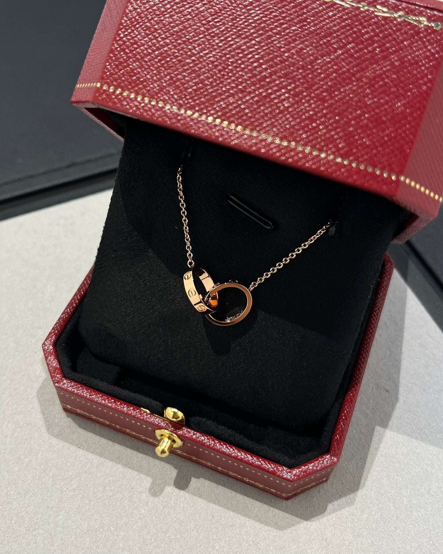 [BloomBling]LOVE NECKLACE DOUBLE RING PINK GOLD