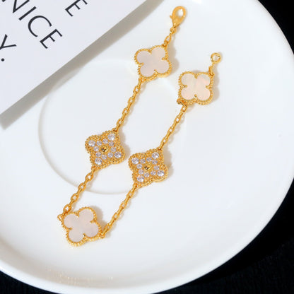 [BloomBling]CLOVER BRACELET 5 MOTIF WHITE MOP DIAMOND