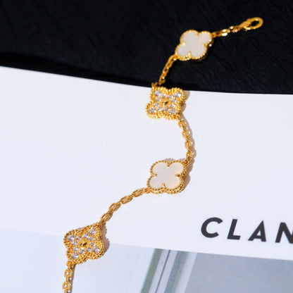 [BloomBling]CLOVER BRACELET 5 MOTIF WHITE MOP DIAMOND