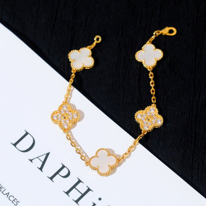 [BloomBling]CLOVER BRACELET 5 MOTIF WHITE MOP DIAMOND