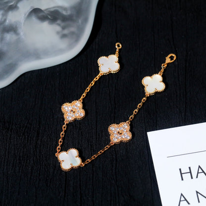 [BloomBling]CLOVER BRACELET 5 MOTIF WHITE MOP DIAMOND