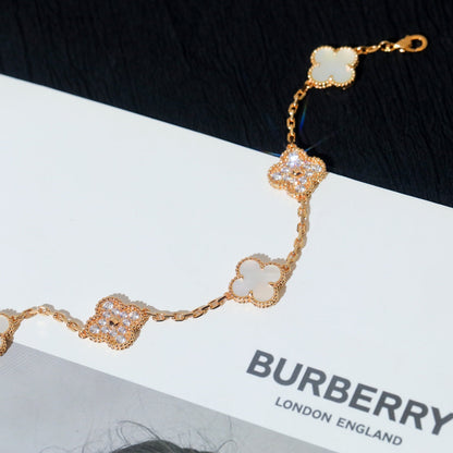 [BloomBling]CLOVER BRACELET 5 MOTIF WHITE MOP DIAMOND