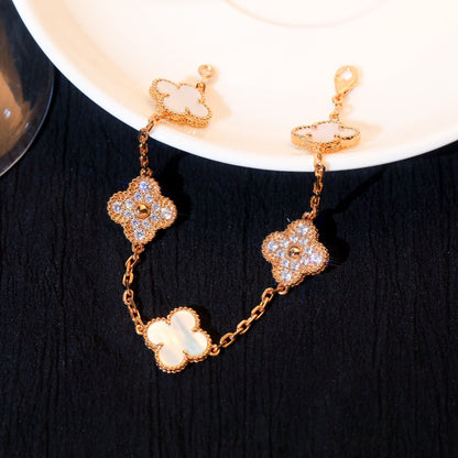[BloomBling]CLOVER BRACELET 5 MOTIF WHITE MOP DIAMOND