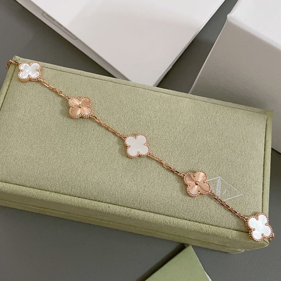 [BloomBling]CLOVER BRACELET 5 MOTIF WHITE MOP PINK GOLD