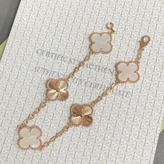 [BloomBling]CLOVER BRACELET 5 MOTIF WHITE MOP PINK GOLD