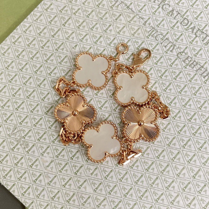 [BloomBling]CLOVER BRACELET 5 MOTIF WHITE MOP PINK GOLD
