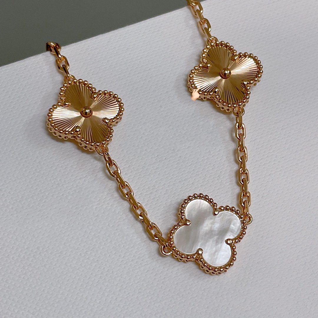 [BloomBling]CLOVER BRACELET 5 MOTIF WHITE MOP PINK GOLD