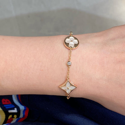 [BloomBling]STAR AND SUN 4 MOTIF WHITE MOP PINK GOLD BRACELET