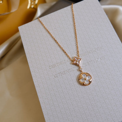 [BloomBling]STAR AND SUN WHITE MOP 2 MOTIF PINK GOLD NECKLACE