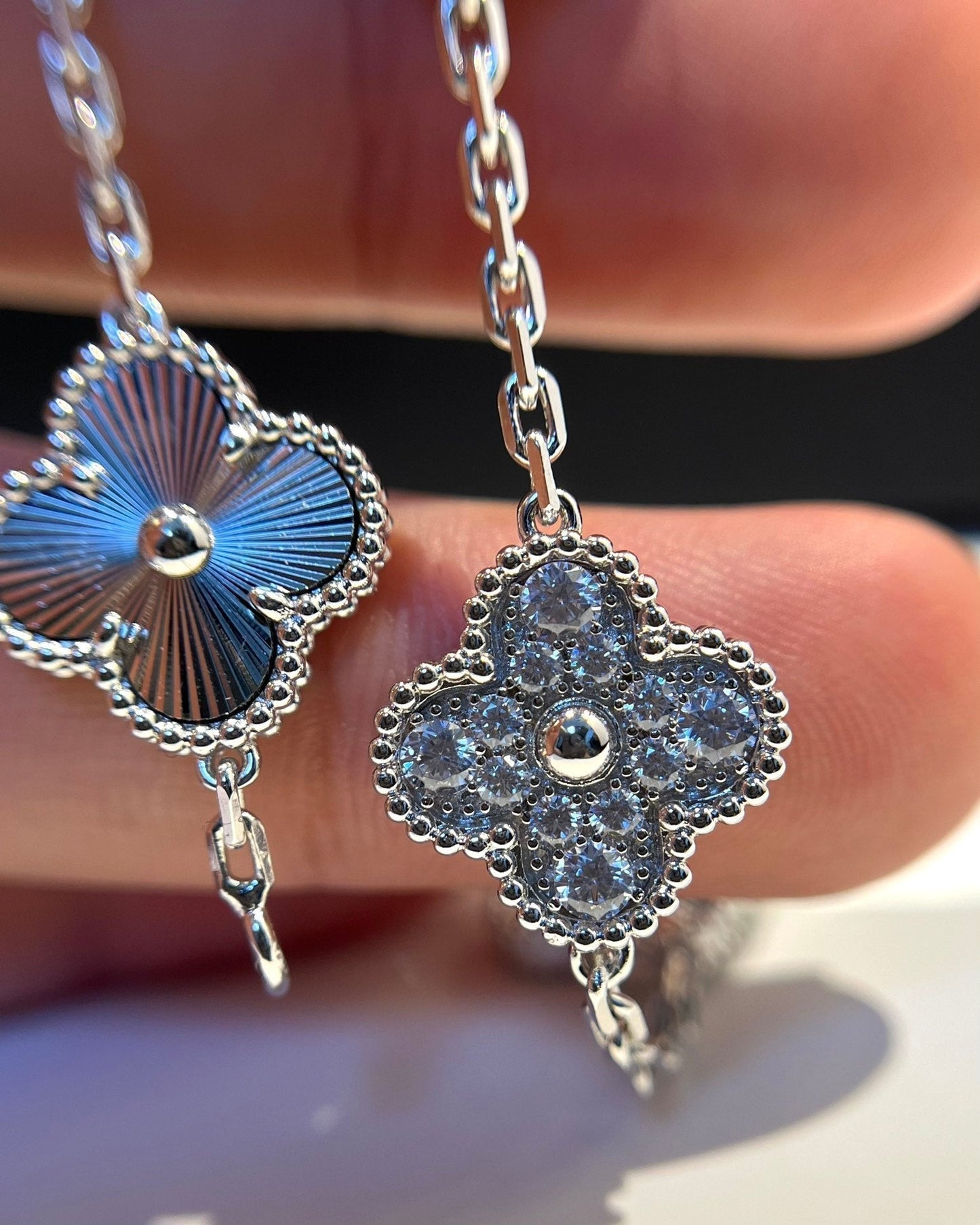 [BloomBling]CLOVER 5 MOTIF SILVER DIAMOND BRACELET