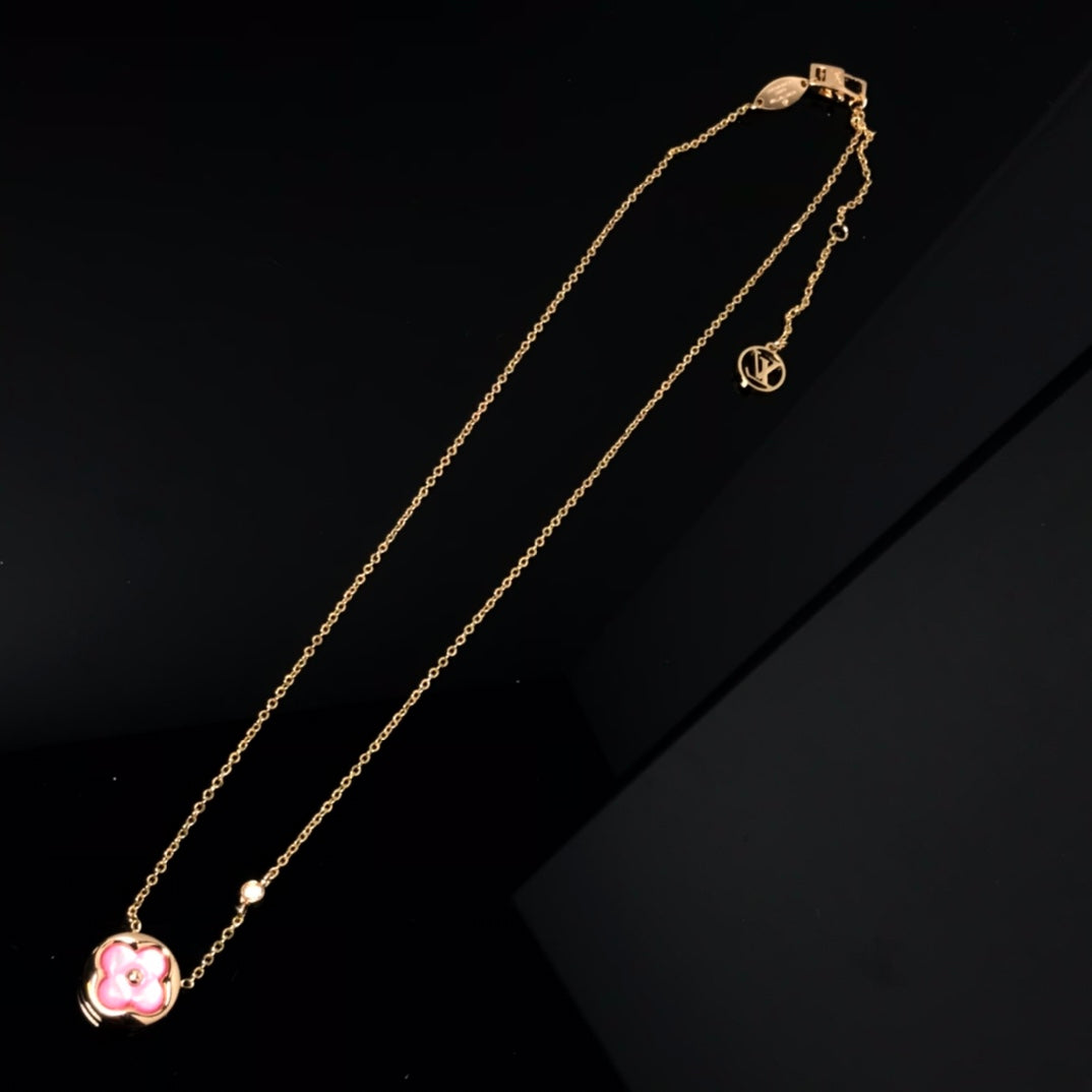 [BloomBling]COLOR BLOSSOM PINK MOP SUN GOLD NECKLACE