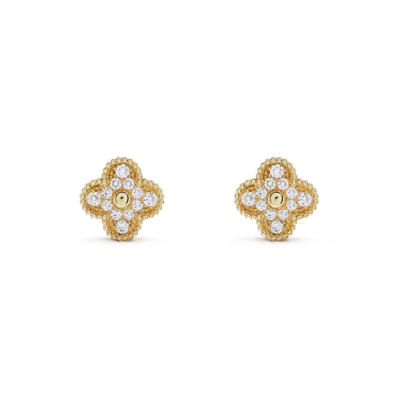 [BloomBling]CLOVER MEDIUM 1 MOTIFS FUll DIAMOND EARRINGS