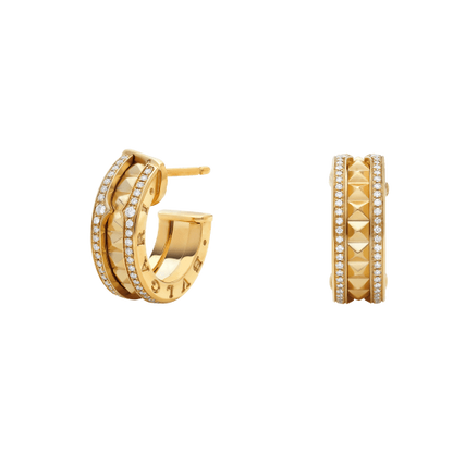 [BloomBling]ZERO 1 ROCK GOLD EARRINGS WITH STUDDED SPIRAL AND PAVED DIAMONDS