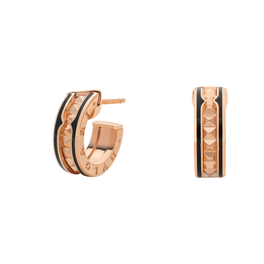 [BloomBling]ZERO 1 ROCK PINK GOLD EARRINGS WITH STUDDED SPIRAL AND BLACK CERAMIC