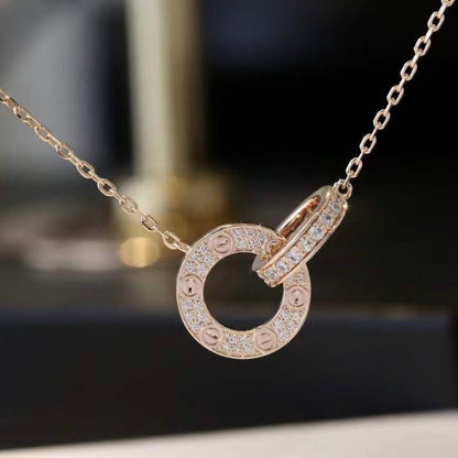 [BloomBling]LOVE 7.6MM NECKLACE ROSE GOLD AND SILVER  FULL DIAMOND