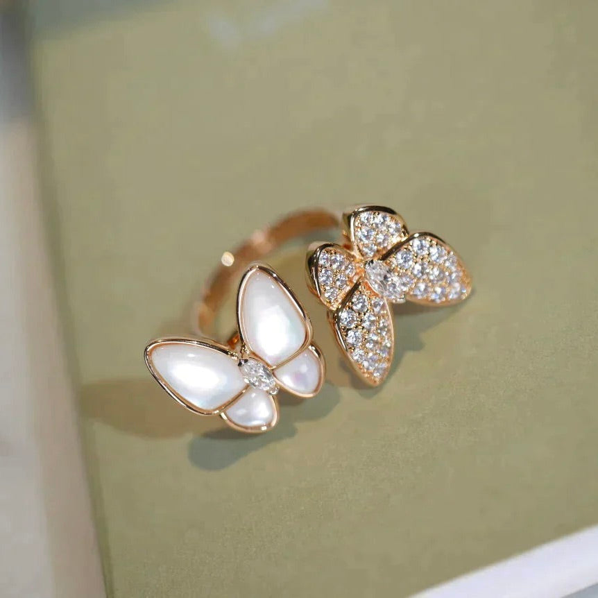 [BloomBling]TWIN BUTTERFLY DIAMOND MOP RING