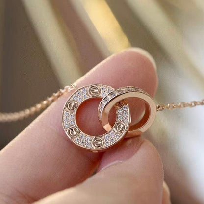 [BloomBling]LOVE 7.6MM NECKLACE ROSE GOLD AND SILVER  FULL DIAMOND
