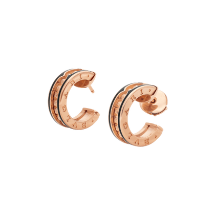 [BloomBling]ZERO 1 ROCK PINK GOLD EARRINGS WITH STUDDED SPIRAL AND BLACK CERAMIC