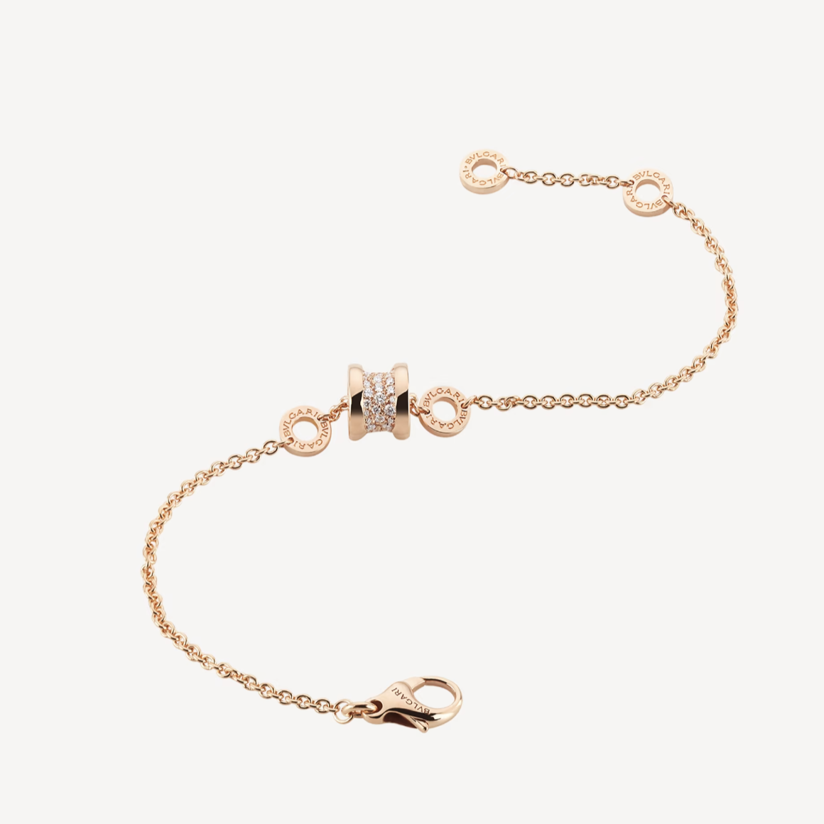 [BloomBling]ZERO 1 SOFT PINK GOLD WITH PAVED DIAMONDS ON THE SPIRAL BRACELET