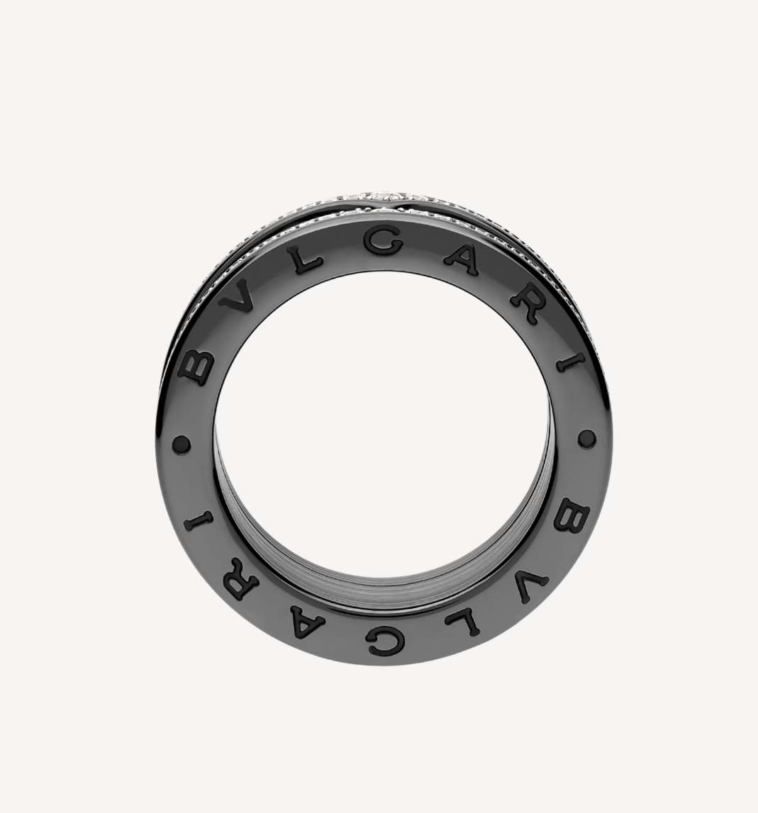[BloomBling]ZERO 1 ROCK FOUR-BAND BLACK CERAMIC WITH STUDDED SPIRAL AND PAVED DIAMONDS RING