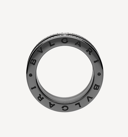 [BloomBling]ZERO 1 ROCK FOUR-BAND BLACK CERAMIC WITH STUDDED SPIRAL AND PAVED DIAMONDS RING