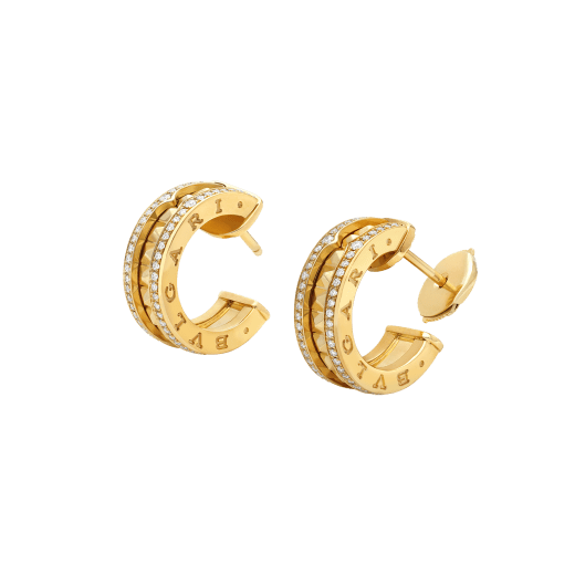 [BloomBling]ZERO 1 ROCK GOLD EARRINGS WITH STUDDED SPIRAL AND PAVED DIAMONDS